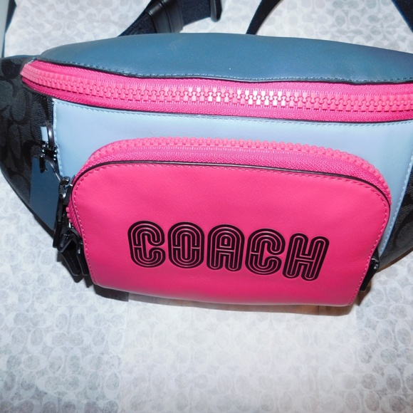 NWT COACH MEN/UNISEX TRACK BELT BAG COLORBLOCK SIG W/ COACH CHARCOAL/DENIM C8129 - Picture 2 of 11